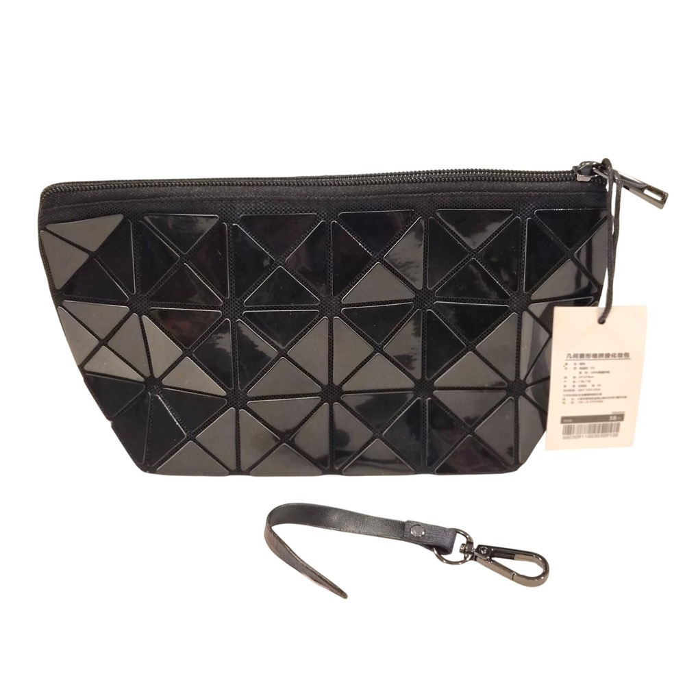 Geometric Triangle Pouch Black Makeup Bag Wristlet Clutch NWT